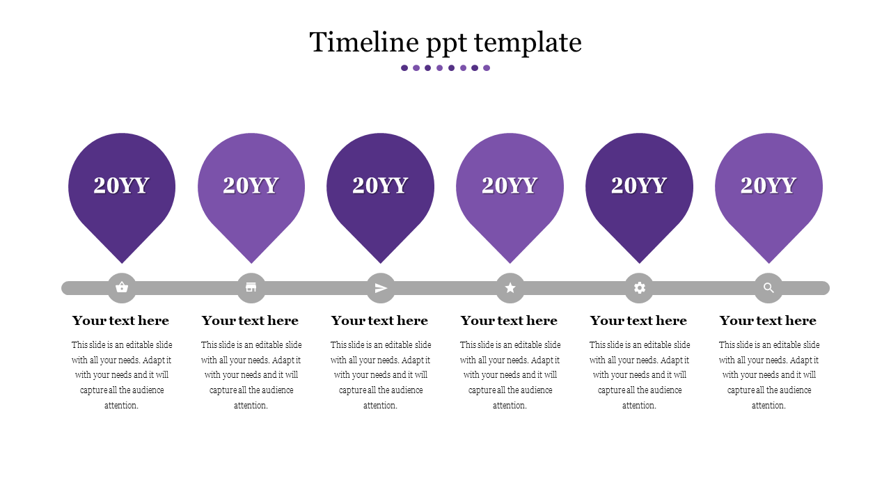 Simple Timeline Ppt Template With Purple Color Slide